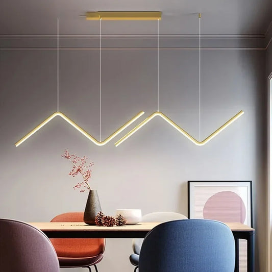 Lustre pendant moderne à LED pour salon et cuisine en forme de Z