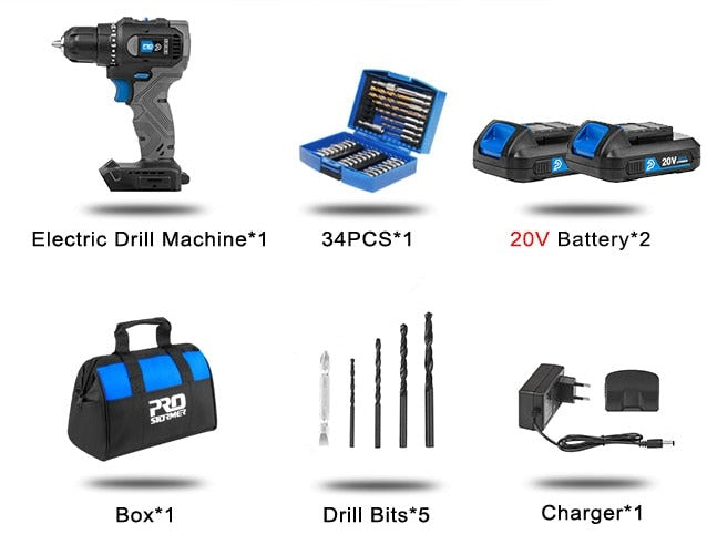 Perceuse sans balai 20V/21V 40NM/45NM avec batterie au lithium