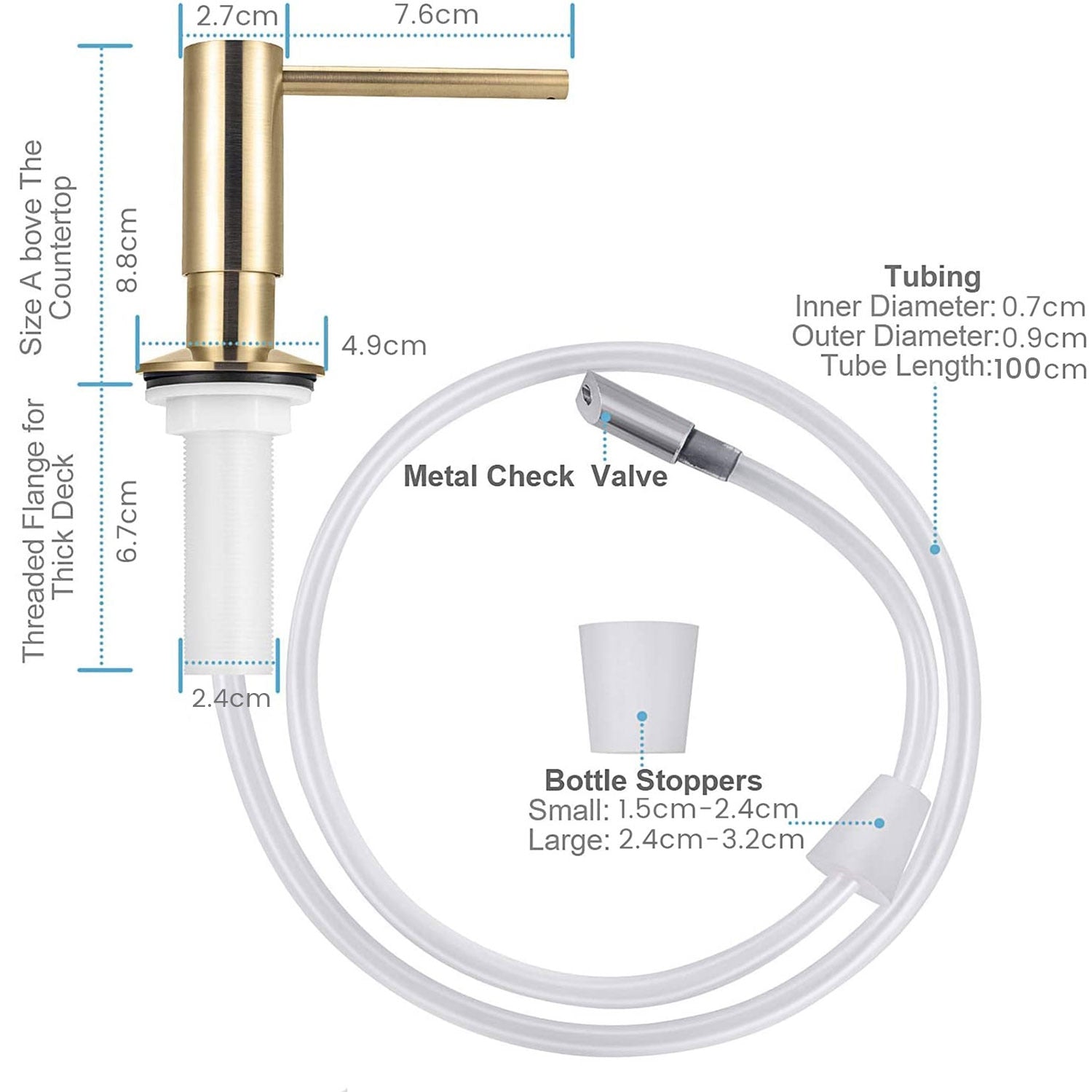 Distributeur de savon liquide 360° avec kit de tube moderne doré