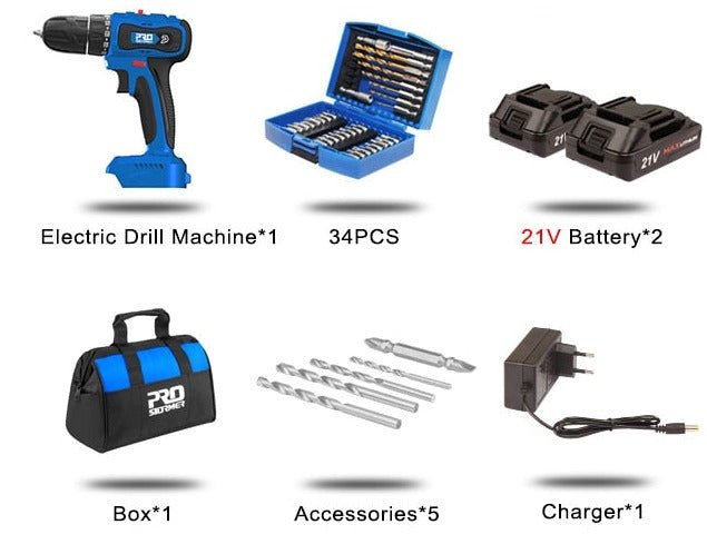 Perceuse sans balai 20V/21V 40NM/45NM avec batterie au lithium