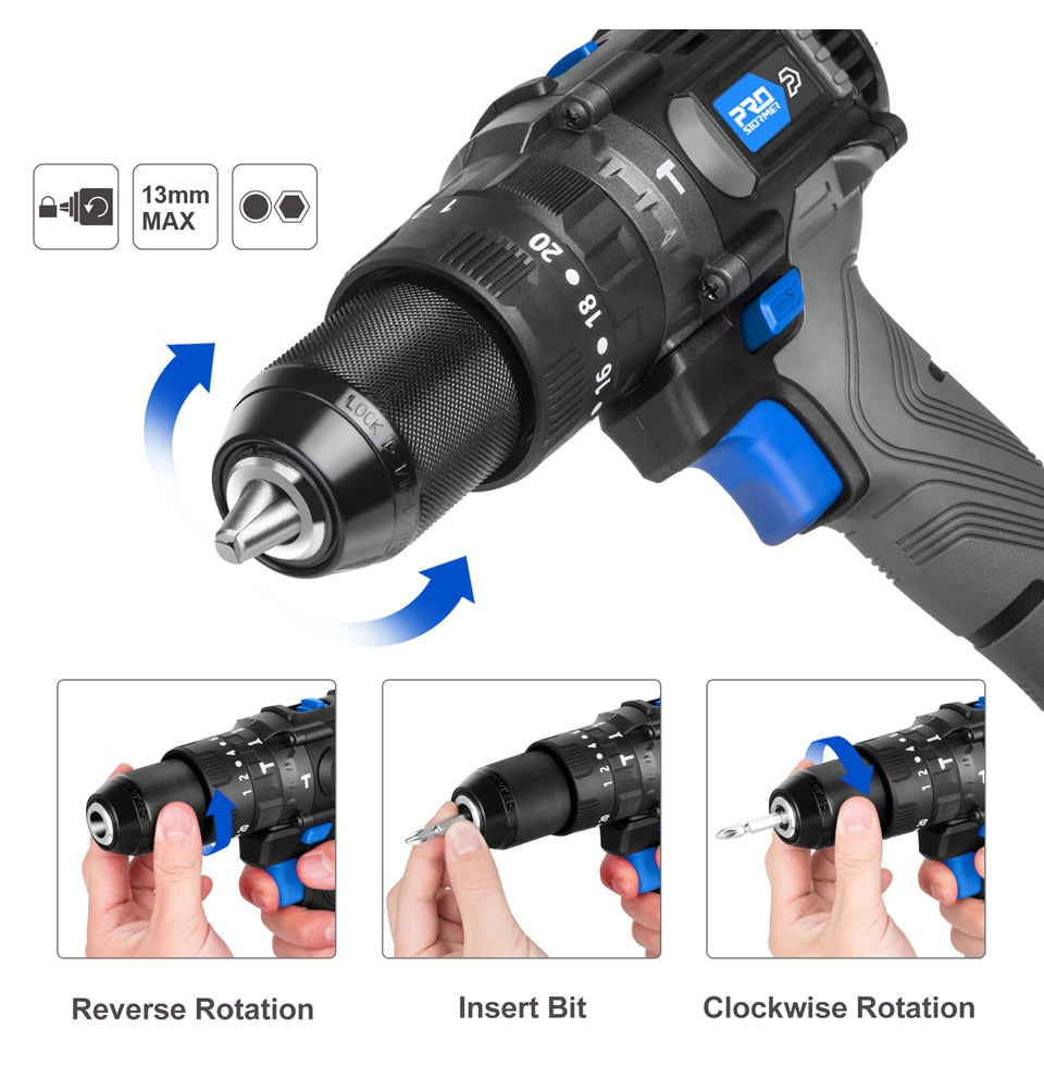 Perceuse à percussion sans balai 60NM - Tournevis électrique sans fil 3 fonctions 20V