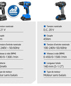 Perceuse sans balai 20V/21V 40NM/45NM avec batterie au lithium