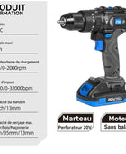 Perceuse à percussion sans balai 60NM - Tournevis électrique sans fil 3 fonctions 20V