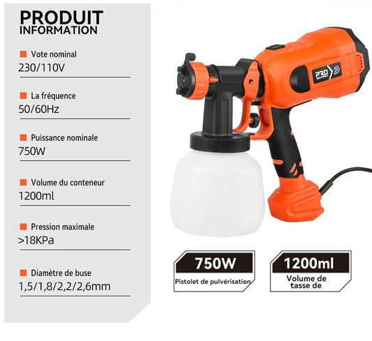 Pistolet à peinture 1200mL 600W/750W - Pulvérisateur à 4 buses