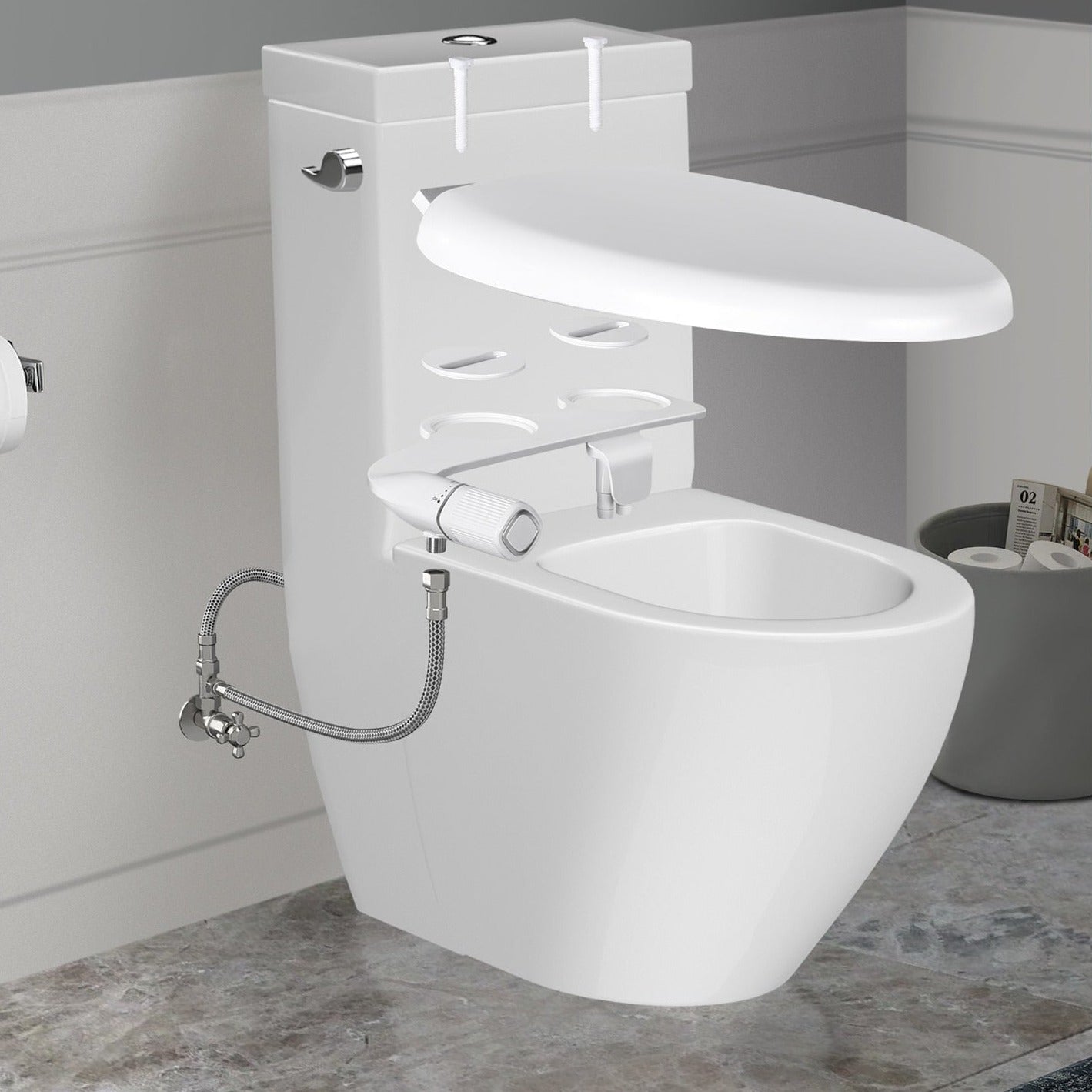 Bidet pour siège de toilette à double buse et pression réglable